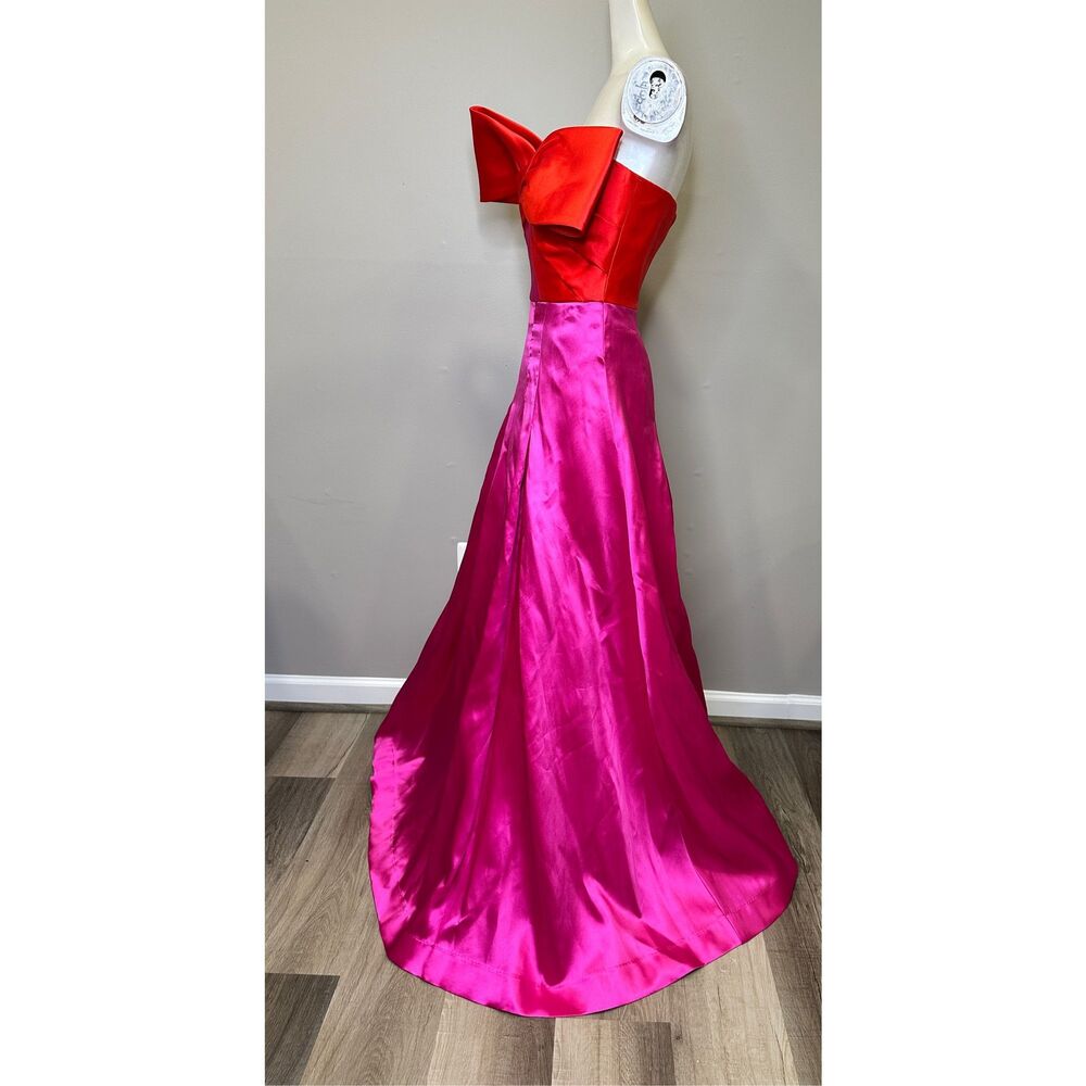 Zac Posen Red and Fuchsia Satin Strapless Maxi Gown - Picture 4 of 7